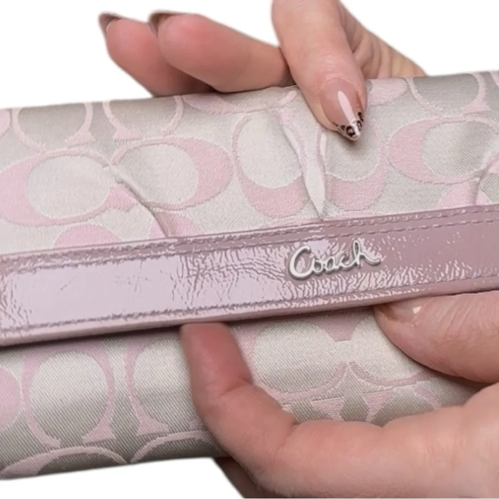 Coach Signature Stripe Patent Trim Wallet Lilac Purple - Picture 7 of 13